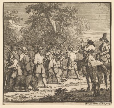 Hudibras First Adventure Seitsemäntoista pientä kuvitusta Samuel Butlersille Hudibras, n..., 1721-26. tekijältä William Hogarth