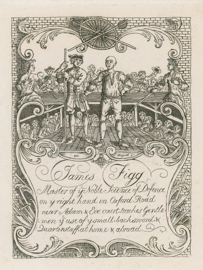 Hogarthin suunnittelema James Figgin kauppakortti tekijältä William Hogarth