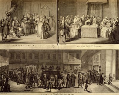 Nuoren raskaana olevan naisen tuomio, kaste ja hautajaiset tekijältä William Hogarth