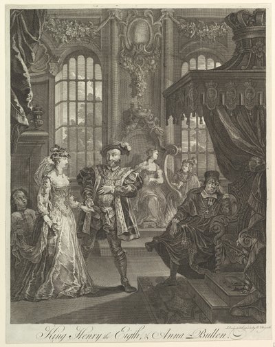 Kuningas Henrik Kahdeksas ja Anna Bullen, n. 1728. tekijältä William Hogarth