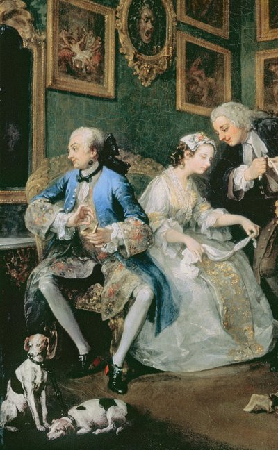 Marriage a la Mode: I - The Marriage Settlement, n. 1743 öljy kankaalle yksityiskohta numerosta 62692 tekijältä William Hogarth