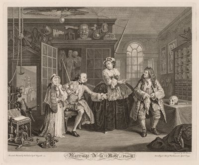 Avioliitto à la Mode: Kohtaus Quackin kanssa tekijältä William Hogarth