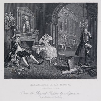Marriage à la Mode: Aamiaiskohtaus tekijältä William Hogarth