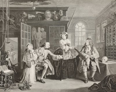 Avioliitto à la Mode / avioliitto muodin mukaan. Arkki 3: Tarkastus / The Count and the Quack. 1745 tekijältä William Hogarth