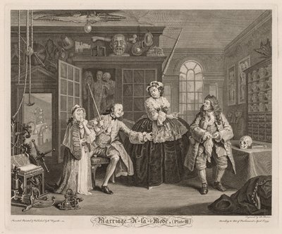 Avioliitto à la Mode: Kohtaus Quackin kanssa tekijältä William Hogarth