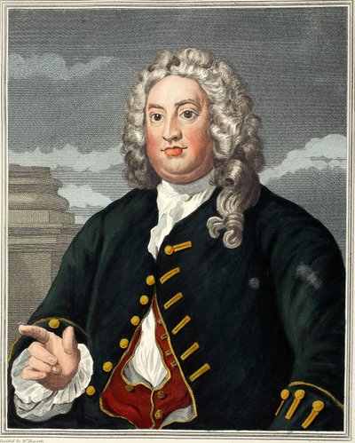 Martin Folkes, kuvitus teoksesta "Hogarth Restored: The Whole Works of kuuluisan William Hogarthin, uudelleenkaiverrettu Thomas Cook", pub. 1812 (käsinvärinen kaiverrus) tekijältä William Hogarth