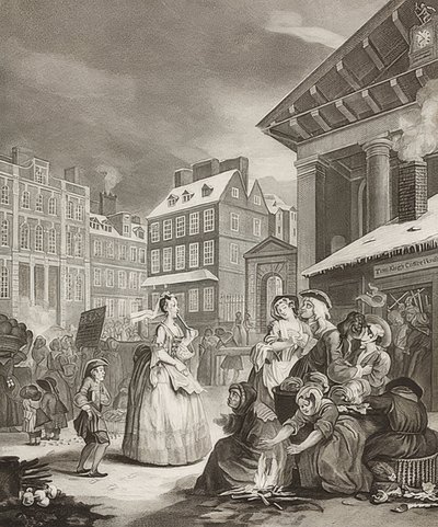 Aamu. From: The Four Times of the Day / The Four Times of the Day. 1738 tekijältä William Hogarth
