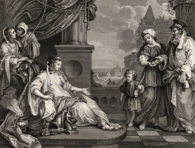 Mooses ennen faraon tytärtä, teoksesta The Works of William Hogarth, julkaistu 1833 tekijältä William Hogarth