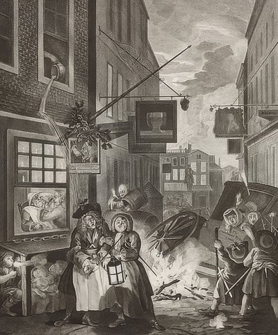 Öitä. From: The Four Times of the Day / The Four Times of the Day. 1738 tekijältä William Hogarth
