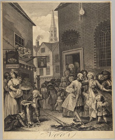 Keskipäivä, laatta 2 sarjasta Neljä vuorokaudenaikaa tekijältä William Hogarth
