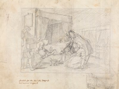 Operaatiokohtaus sairaalassa ja sivuluonnokset marginaalissa oikeassa alakulmassa tekijältä William Hogarth