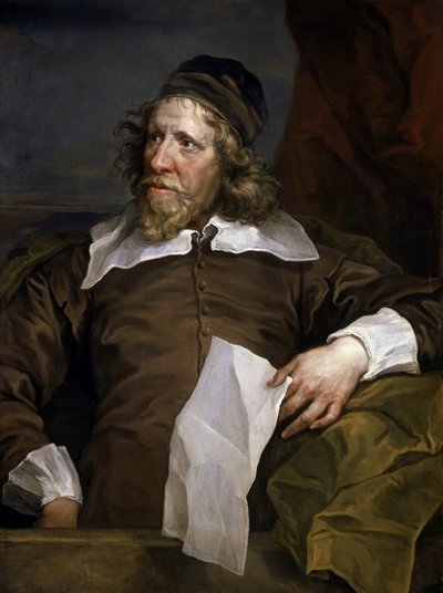 Muotokuva Inigo Jonesista (1573-1652), lavastajasta ja arkkitehdistä, joka esitteli renessanssiarkkitehtuurin Britannian kuninkaalliseen hoviin Ranskassa ja Italiassa vietettyjen vuosien jälkeen. tekijältä William Hogarth