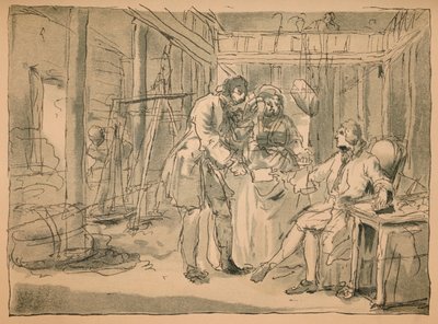 Hylätty luonnos teoksesta Teollisuus ja tyhjäkäynti, 1747 tekijältä William Hogarth
