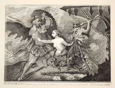 Saatana, synti ja kuolema, pub. 1792 tekijältä William Hogarth