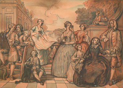 Luonnos Jonesin perheen keskustelukappaleelle, 1730 tekijältä William Hogarth