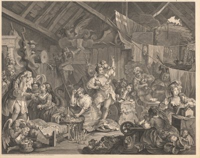 Atrizes que passeavam se vestindo em um Barnfinnish tekijältä William Hogarth