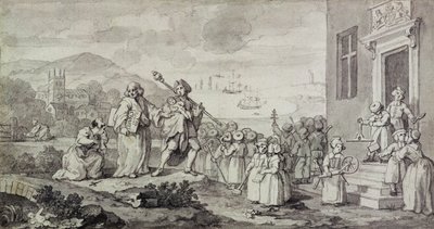 Tutkimus Foundlingsille (kynä, muste ja pesu paperille) tekijältä William Hogarth