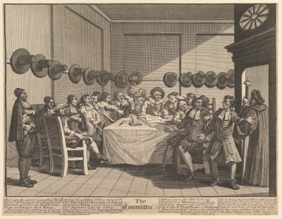 Komitea kaksitoista suurta kuvitusta Samuel Butlers Hudibrasille, levy 10, 1725-68. tekijältä William Hogarth