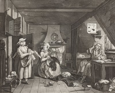 Ahdistunut runoilija. 1736/40 tekijältä William Hogarth