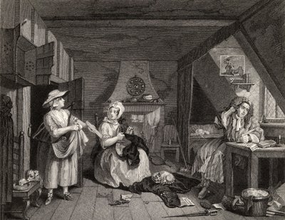 The Distressed Poet, The Works of William Hogarth, julkaistiin 1833 tekijältä William Hogarth