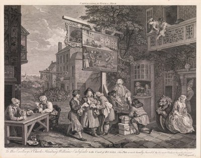 Vaalit, taulu 2: "Äänten kalastelu" tekijältä William Hogarth