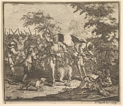 Kohtaaminen Talgolin ja Magnanon kanssa Seitsemäntoista pientä kuvitusta Samuel Butlerille..., 1721-26. tekijältä William Hogarth