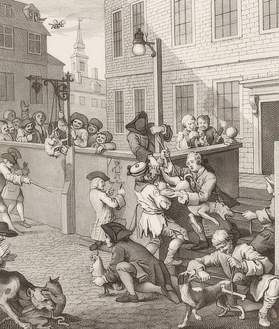 Julmuuden ensimmäinen vaihe. Lähde: The Four Stages of Cruelty / The four stages of cruelty. 1751 tekijältä William Hogarth