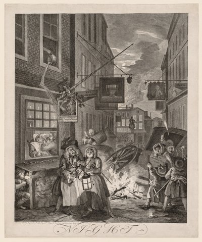 Päivän neljä kertaa: Yö, 1738. tekijältä William Hogarth