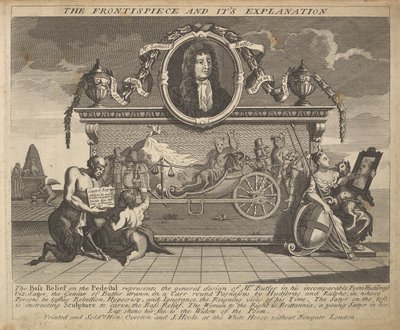 Etukappale ja sen selityslevy 1: Kuvituksia Samuel Butlers Hudille..., 1725-30. tekijältä William Hogarth