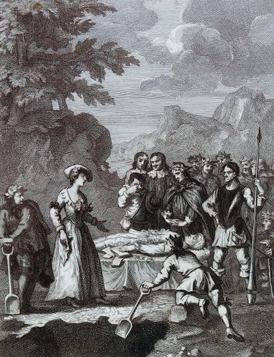 William Hogarth: Chyrstomin ja Marcellan hautajaiset puolustamassa itseään tekijältä William Hogarth