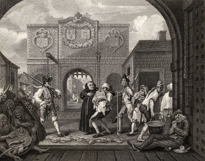 The Gate of Calais, tai O The Roast Beef of Old England, teoksesta The Works of William Hogarth, julkaistu 1833 tekijältä William Hogarth