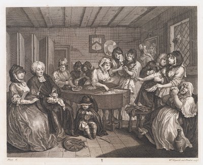 Porton hautajaiset, suunniteltu 1732, painettu 1744 (etsaus ja kaiverrus) tekijältä William Hogarth