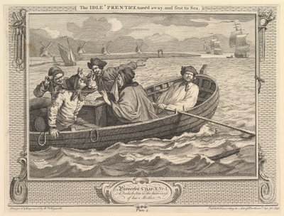 Idle Prentice kääntyi pois ja lähetettiin merelle: Teollisuus ja tyhjäkäynti, levy 5, 30. syyskuuta 1747. tekijältä William Hogarth