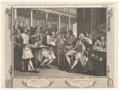 The Industrious Prentice Alderman of London, The Idle One Brought Before Hi..., 30. syyskuuta 1747. tekijältä William Hogarth
