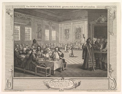 The Industrious Prentice Gown Rich ja Sheriff of London Industry and Idl..., 30. syyskuuta 1747. tekijältä William Hogarth