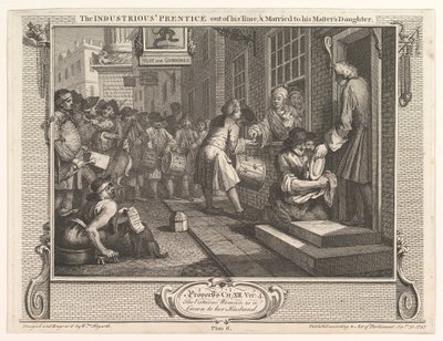 Ahkera Prentice aikansa lopussa ja naimisissa isäntänsä tyttärensä kanssa..., 30. syyskuuta 1747. tekijältä William Hogarth