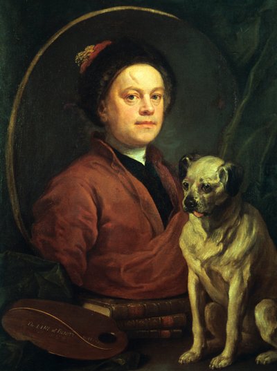 Taidemaalari ja mopsi, 1745 tekijältä William Hogarth