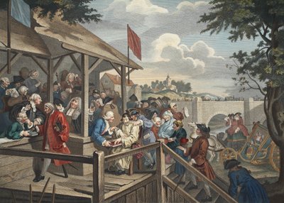 The Polling, kuvitus teoksesta "Hogarth Restored: The Whole Works of kuuluisan William Hogarthin, uudelleenkaiverrettu Thomas Cook", pub. 1812 (käsinvärinen kaiverrus) tekijältä William Hogarth