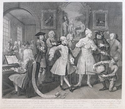 Rakes Levee, levy II, julkaisusta A Rakes Progress, 1735 tekijältä William Hogarth