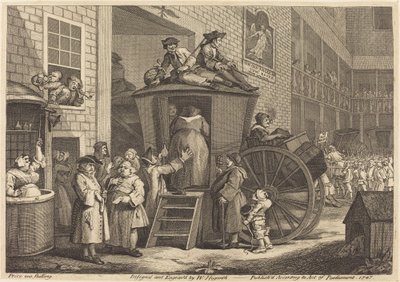 Stage-coach tai Country Inn Yard tekijältä William Hogarth
