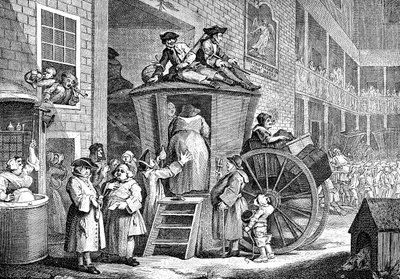 The Stage Coach tai Country Inn Yard, 1747 tekijältä William Hogarth