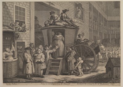The Stage Coach tai The Country Inn Yard, 1747. tekijältä William Hogarth