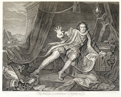 Näyttelijä David Garrick Richard III:n roolissa, 1746 tekijältä William Hogarth