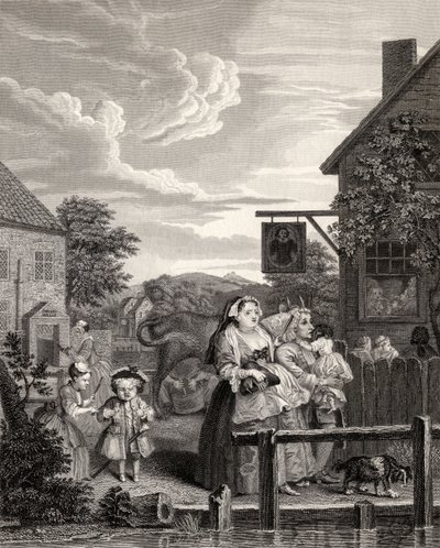 Times of the Day: Evening, teoksesta "The Works of William Hogarth", julkaistu 1833 tekijältä William Hogarth