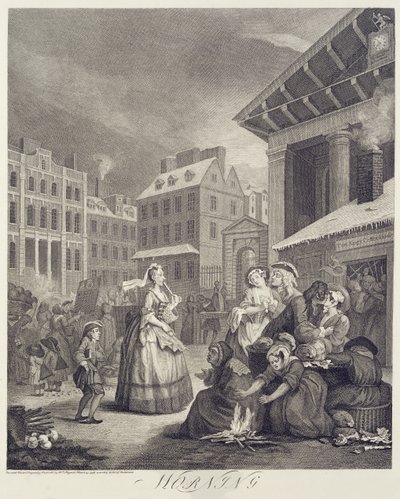 Kellonajat: Aamu (kaiverrus) tekijältä William Hogarth