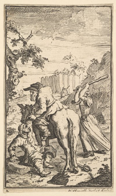 Trulla Attacking Hudibras Seitsemäntoista pientä kuvitusta Samuel Butlers Hudibrasille..., 1721-26. tekijältä William Hogarth