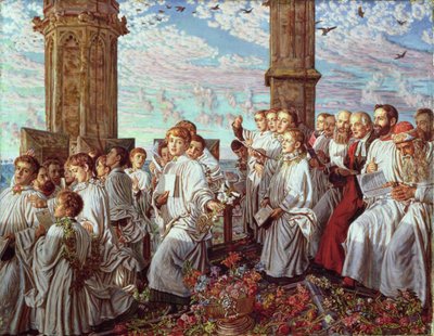Toukokuun aamu Magdalen College Towerissa Oxfordissa, muinainen vuotuinen seremonia tekijältä William Holman Hunt