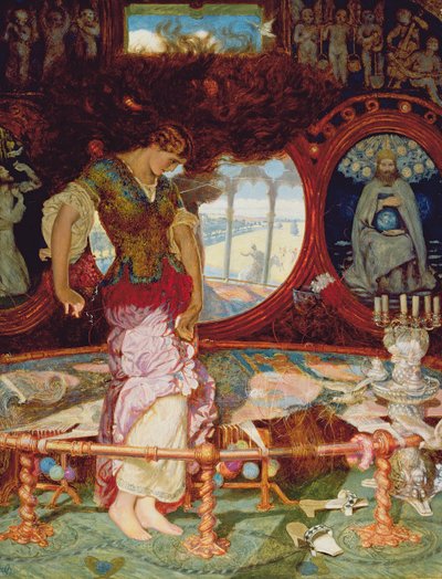 The Lady of Shalott, n. 1886-1905 (öljy paneelille) (katso myös 495754) tekijältä William Holman Hunt