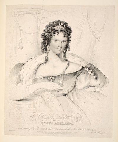 Hänen armollisin Majesteettinsa Kuningatar Adelaide, palkituimmin New North Britonin tilaajille, pub. 1830 tekijältä William Home Lizars