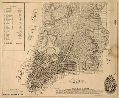 New Yorkin kaupungin suunnitelma [pohjoiseen East 31st Streetiin asti], 1817 (musta muste paperille, kankaalla) tekijältä William Hooker
